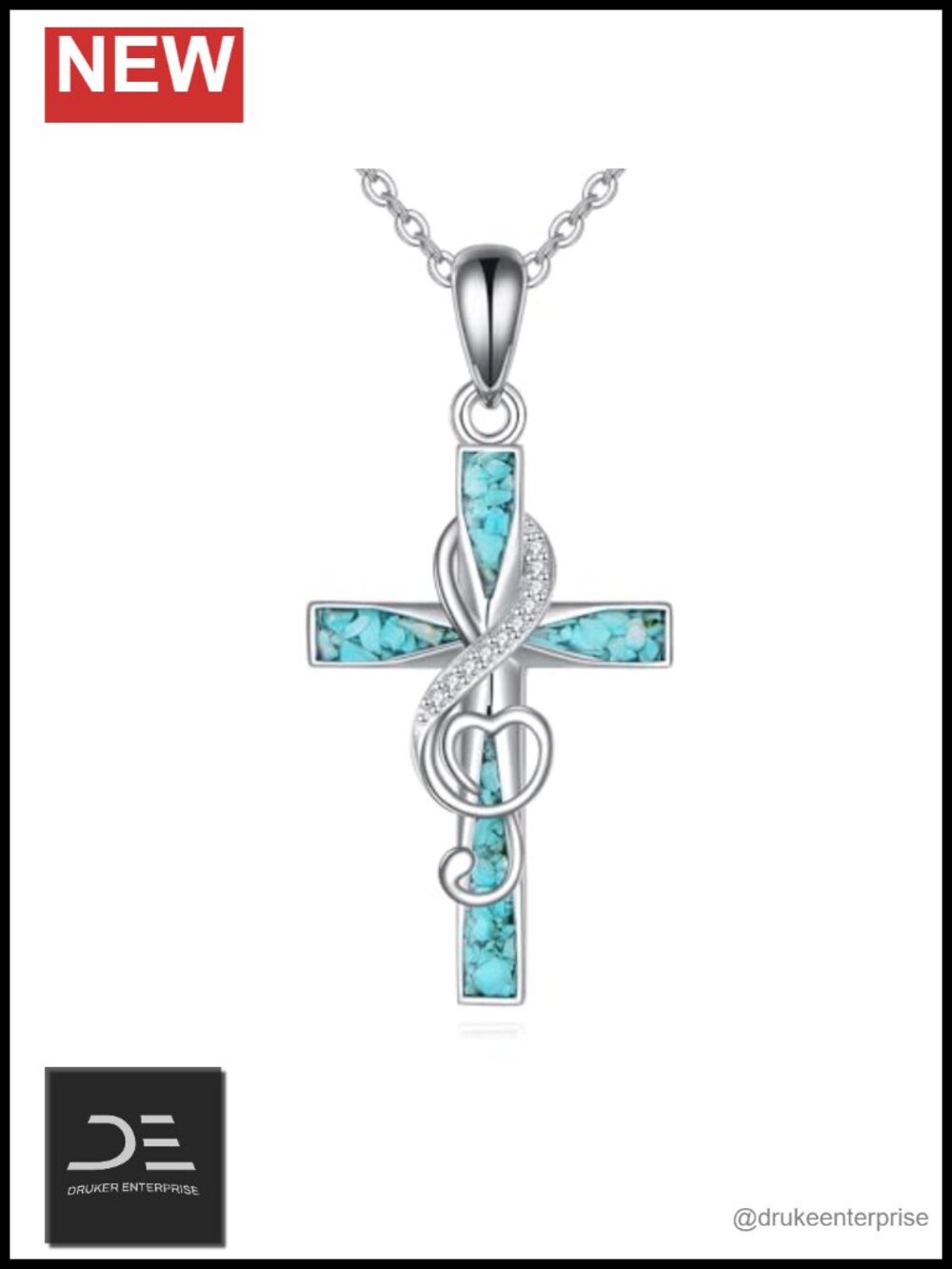 925 Sterling Silver Music Note Cross Pendant Necklace Religious Jewelry Gift